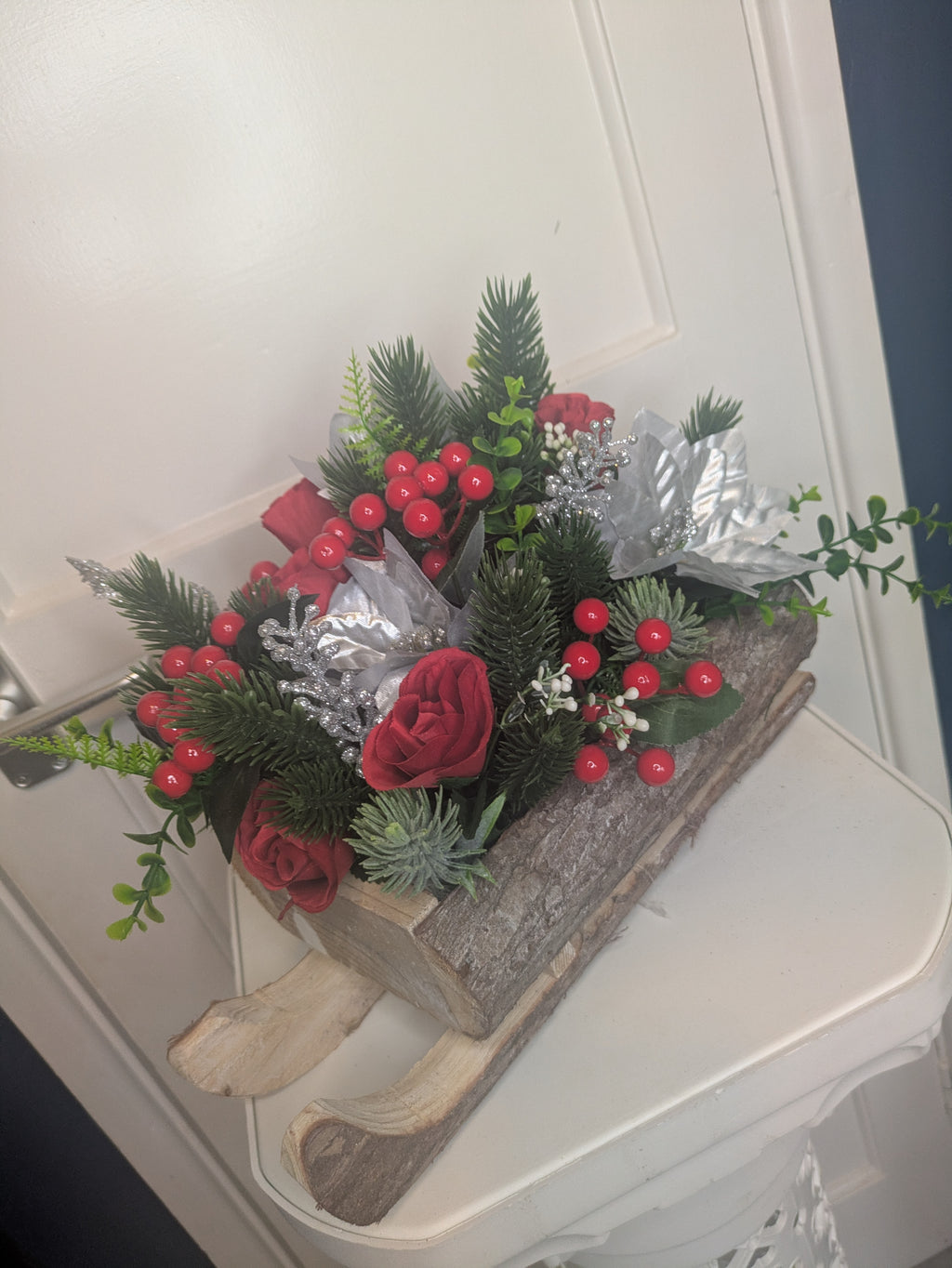 Red, silver and green Sledge Arrangement