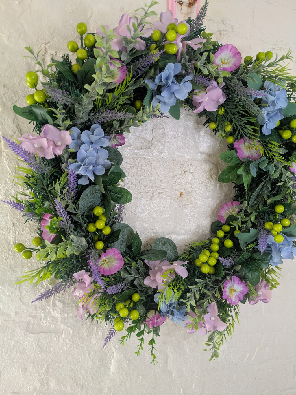 Lilac and blue spring wreath