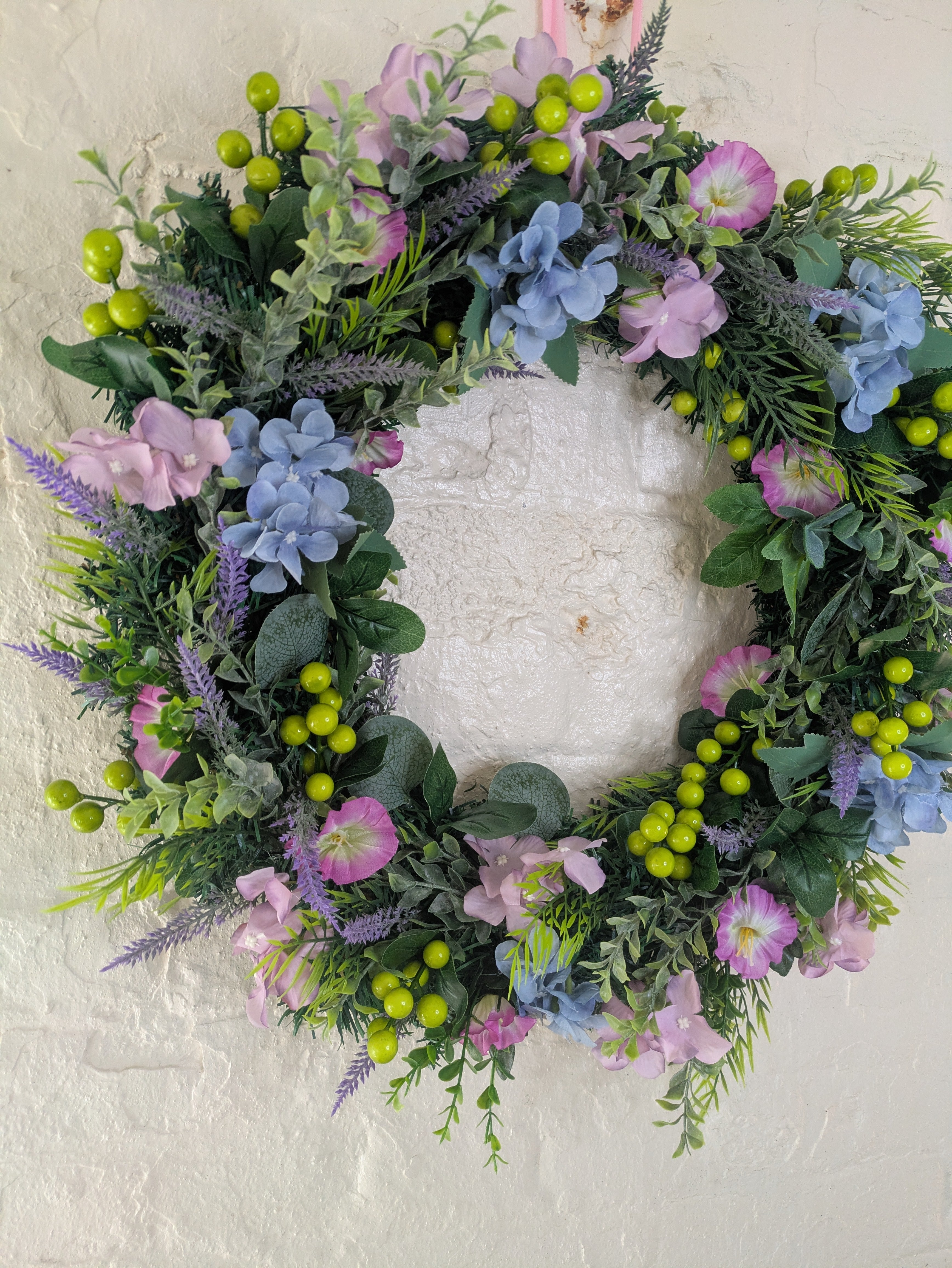 Lilac and blue spring wreath