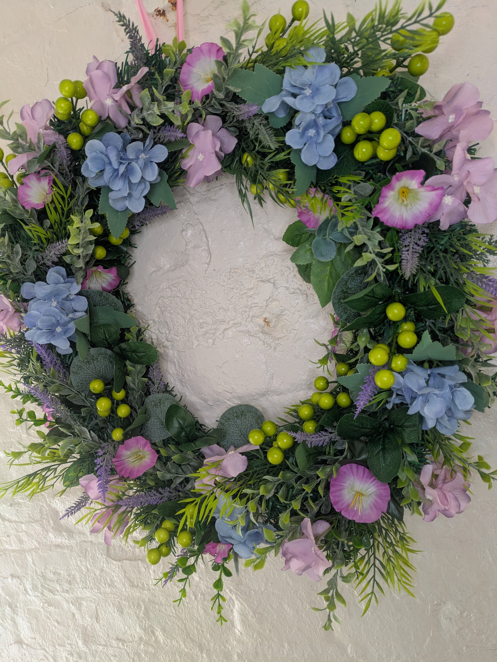 Lilac and blue spring wreath