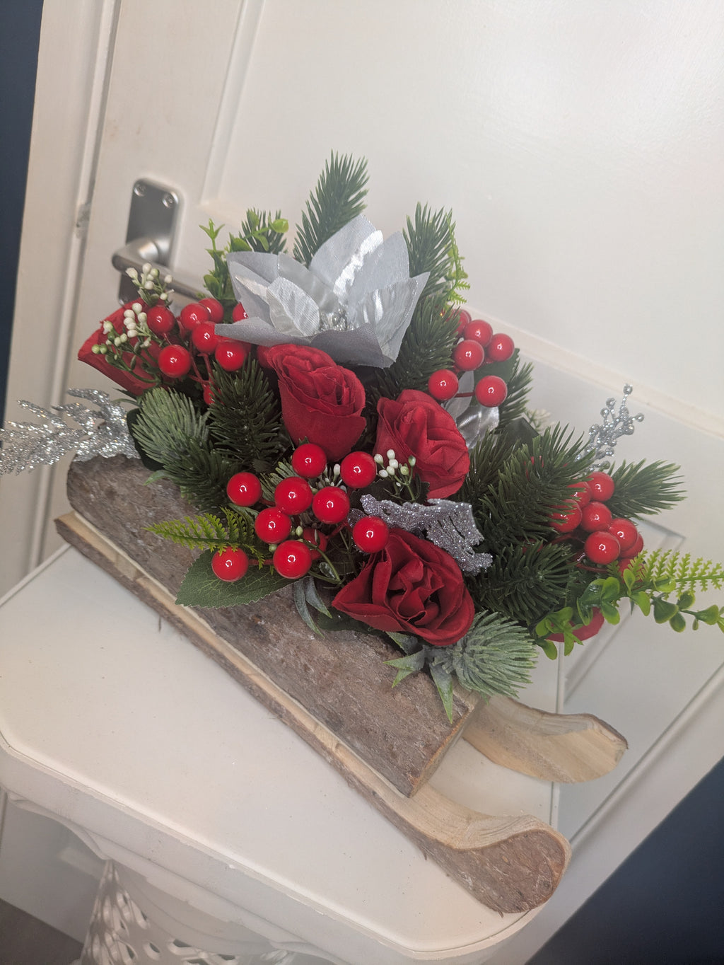 Red, silver and green Sledge Arrangement