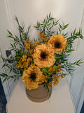 Mustard yellow hatbox arrangement