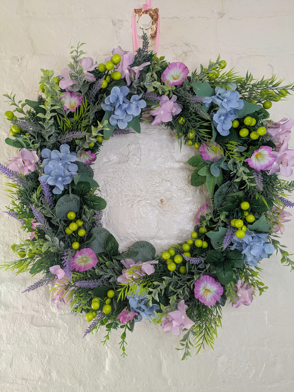 Lilac and blue spring wreath